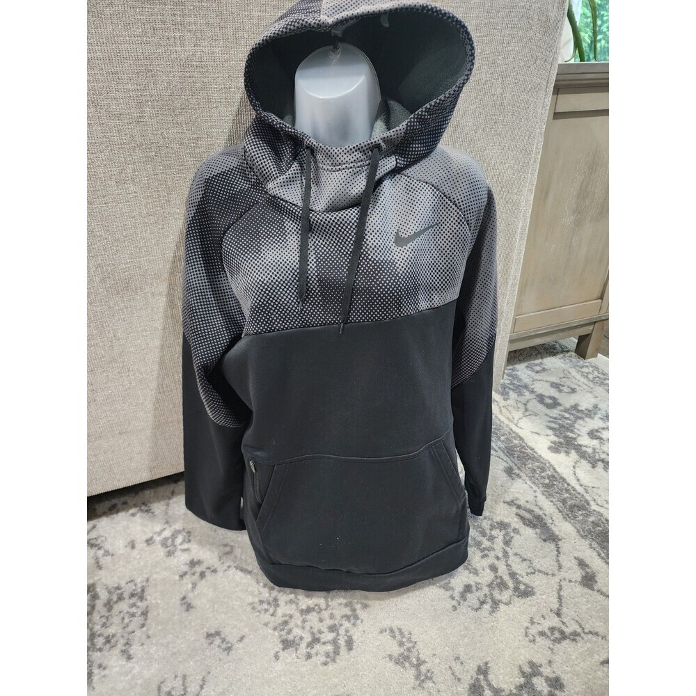 NIKE DRI-FIT MENS LARGE BLACK PULLOVER HOODIE Black Grey Crowl Neck